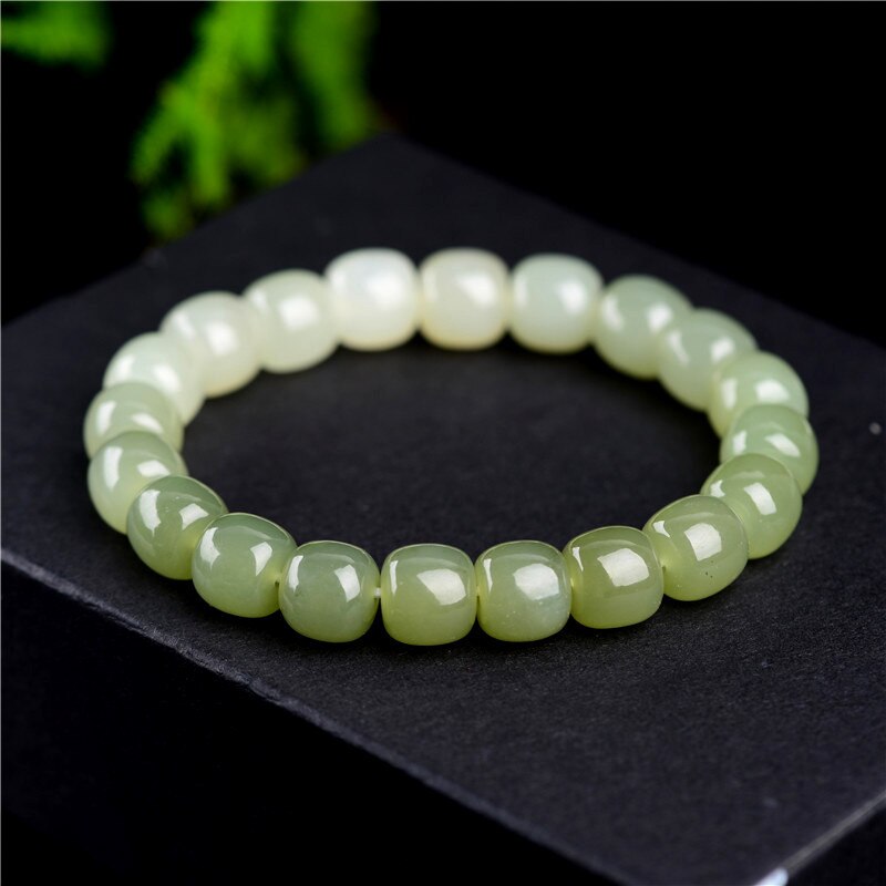 Lokaloca Handcrafted Natural Gradient Green Hetian Jade Beaded Bracelet