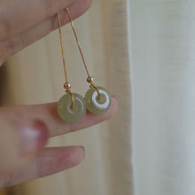 Load image into Gallery viewer, Natural Green Jade Donut Silver 925 Drop Earrings
