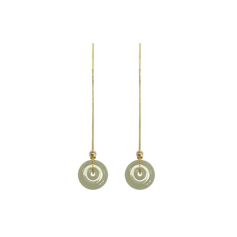 Natural Green Jade Donut Silver 925 Drop Earrings