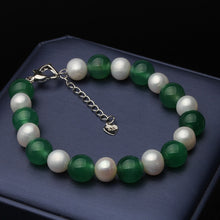 Load image into Gallery viewer, Natural Big Freshwater Pearl &amp; Green Agate Beaded Bracelet for Ladies
