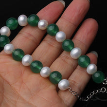 Load image into Gallery viewer, Natural Big Freshwater Pearl &amp; Green Agate Beaded Bracelet for Ladies
