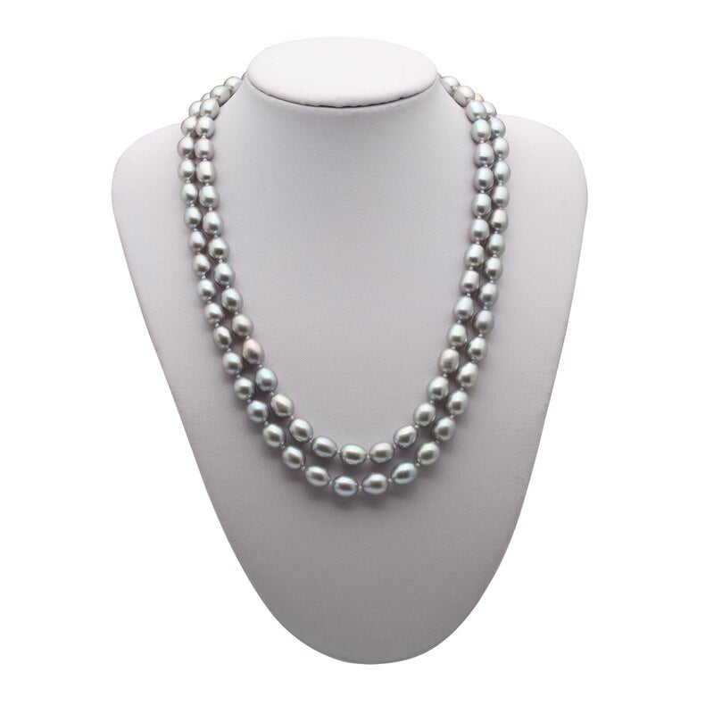 Double Strands Natural Gray Freshwater Pearl Beaded Necklace for Ladies