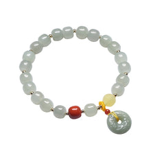 Load image into Gallery viewer, Lokaloca Handcrafted Natural Hetian Jade Beaded Donut Charm Jewelry Bracelet
