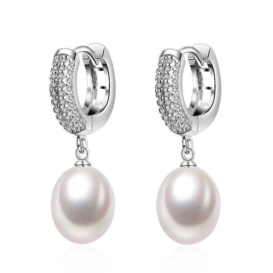 Iridescent Design 925 Sterning Silver Top Grade Freshwater Pearl Earrings