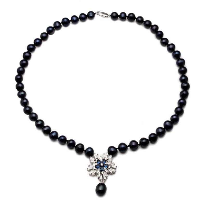 Natural Freshwater Pearl Beaded Snowflake Pendant Necklace for Ladies