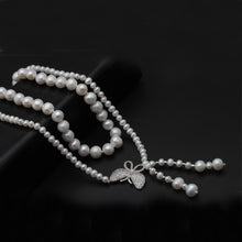 Load image into Gallery viewer, Double Strands Natural Freshwater Pearl Beaded Butterfly Charm Choker Necklace for Ladies
