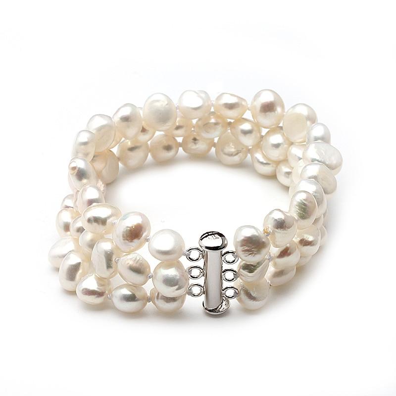 Multilayer Natural Freshwater Pearl Beaded Bangle Bracelet for Ladies