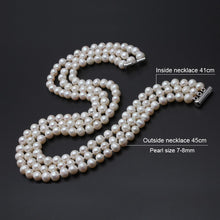 Load image into Gallery viewer, Three Strands Natural Freshwater Pearl Beaded Necklace for Ladies
