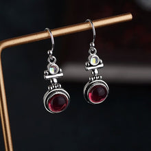 Load image into Gallery viewer, Retro Design Red Garnet Crystal Long Drop Dangle Earrings for Women Gemstone Jewelry
