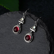 Load image into Gallery viewer, Retro Design Red Garnet Crystal Long Drop Dangle Earrings for Women Gemstone Jewelry
