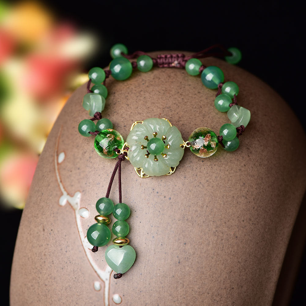 Lokaloca Handcrafted Natural Green Jade Blossom Charm Bracelet