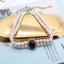 Load image into Gallery viewer, Handmade Double Strand Pearl Rhinestone Beaded Peandant Choker Necklace
