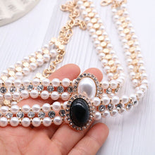 Load image into Gallery viewer, Handmade Double Strand Pearl Rhinestone Beaded Peandant Choker Necklace
