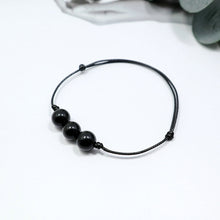 Load image into Gallery viewer, Minimalist Design Natural Black Golden Obsidian Beaded Rope Leather Bracelet
