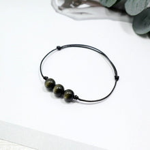 Load image into Gallery viewer, Minimalist Design Natural Black Golden Obsidian Beaded Rope Leather Bracelet
