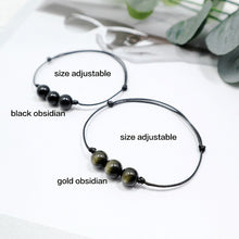 Load image into Gallery viewer, Minimalist Design Natural Black Golden Obsidian Beaded Rope Leather Bracelet
