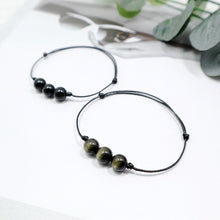 Load image into Gallery viewer, Minimalist Design Natural Black Golden Obsidian Beaded Rope Leather Bracelet
