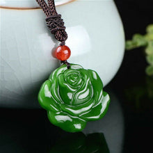 Load image into Gallery viewer, Lokaloca Unfadable Love Natural Green Jade Rose Pendant Necklace Jewelry
