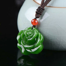 Load image into Gallery viewer, Lokaloca Unfadable Love Natural Green Jade Rose Pendant Necklace Jewelry
