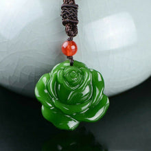 Load image into Gallery viewer, Lokaloca Unfadable Love Natural Green Jade Rose Pendant Necklace Jewelry
