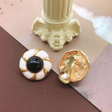 Load image into Gallery viewer, Handmade Black White Enamel Dripping Pearl Stud Earrings
