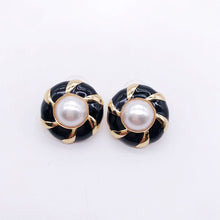 Load image into Gallery viewer, Handmade Black White Enamel Dripping Pearl Stud Earrings
