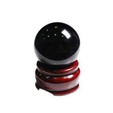 Load image into Gallery viewer, Natural Black Obsidian Reiki Crystal Sphere With Wooden Stand Chakra Healing Home Decoration
