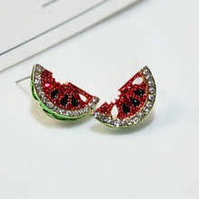 Load image into Gallery viewer, S925 Silver Inlaid Crystal Watermelon Mini Fruit Cute Earrings Jewelry for Women
