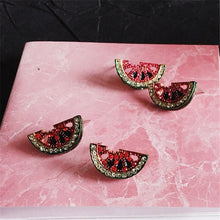 Load image into Gallery viewer, S925 Silver Inlaid Crystal Watermelon Mini Fruit Cute Earrings Jewelry for Women
