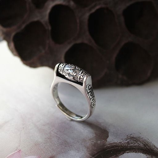 S925 Sterling Silver Tibetan Retro Distressed Ethnic Six-character Mantra Female Opening Ring