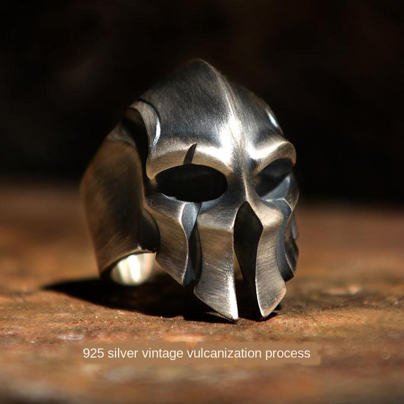 S925  Silver Spartan Helmet Without Inlay Retro Men's Opening Adjustable Ring