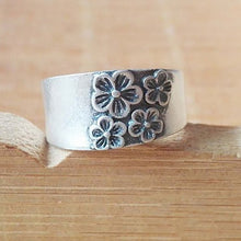 Load image into Gallery viewer, S925 Silver Embossed Plum Flower Matte Elegantand Lovely Opening Adjustable Women&#39;s Ring
