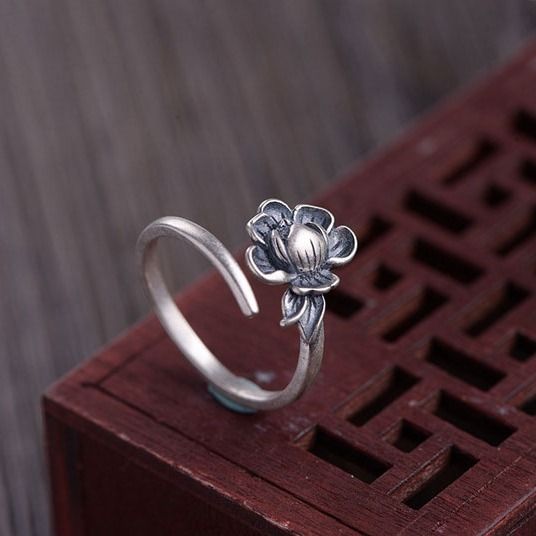 S925 Silver Original Craft Retro Non-inlaid Niche Design Women Design Charm Opening Adjustable Ring