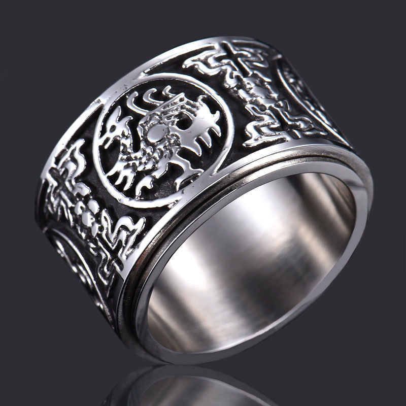 S925 Silver Original Dragon Vintage Elements Without Inlay Big Exaggerated Niche Design Men's Ring