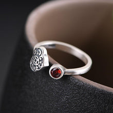 Load image into Gallery viewer, S925  Silver Original Design Vintage Style Retro Inlaid Red Cubic Zirconia Thai Silver Charm Women Ring
