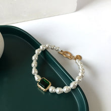 Load image into Gallery viewer, Handmade Pearl Beaded Green Crystal Charm Bracelet
