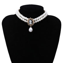 Load image into Gallery viewer, Double Layered Pearl Beaded Pendant Choker Necklace For Ladies
