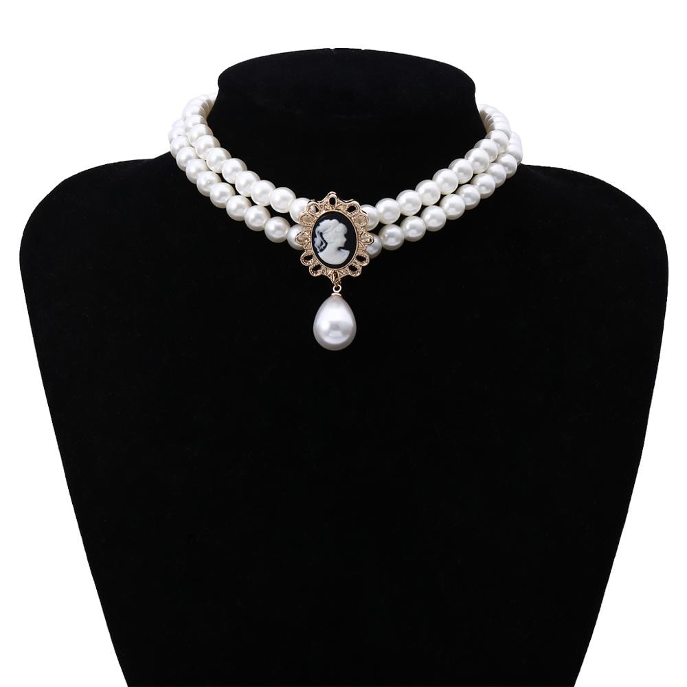 Double Layered Pearl Beaded Pendant Choker Necklace For Ladies