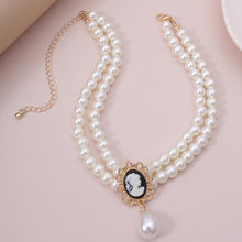 Load image into Gallery viewer, Double Layered Pearl Beaded Pendant Choker Necklace For Ladies
