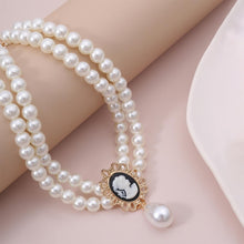 Load image into Gallery viewer, Double Layered Pearl Beaded Pendant Choker Necklace For Ladies
