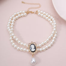 Load image into Gallery viewer, Double Layered Pearl Beaded Pendant Choker Necklace For Ladies
