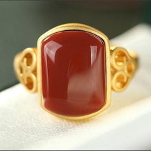 Load image into Gallery viewer, Silver Inlaid Southern Red Agate Stone Retro Elegant Auspicious Women&#39;s Ring
