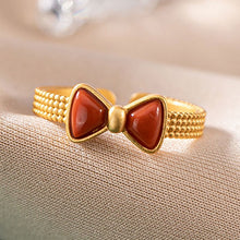 Load image into Gallery viewer, Silver Inlaid Southern Red Agate Geometric Retro Lovely Bow Niche Craftsmanship Advanced Women Charm Ring
