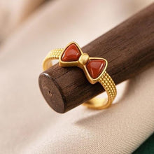 Load image into Gallery viewer, Silver Inlaid Southern Red Agate Geometric Retro Lovely Bow Niche Craftsmanship Advanced Women Charm Ring
