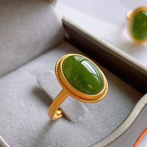 Lokaloca Silver Inlaid Jasper Jade Opening Adjustable Ring