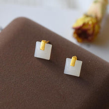 Load image into Gallery viewer, Silver Inlaid White Jade Square Earrings Niche Design High-Quality Glamour Women Jewelry
