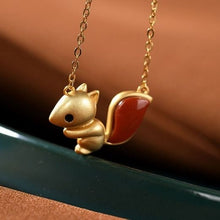 Load image into Gallery viewer, Silver Inlaid Natural Southern Red Agate Squirrel Pendant Necklace Cute Charm Niche Craft Women&#39;s Brand Jewelry
