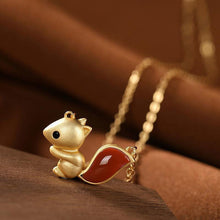 Load image into Gallery viewer, Silver Inlaid Natural Southern Red Agate Squirrel Pendant Necklace Cute Charm Niche Craft Women&#39;s Brand Jewelry
