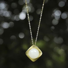 Load image into Gallery viewer, Silver Inlaid Natural Fine White Jade Pendant Necklace Round Charm Luxury Golden Women&#39;s Jewelry
