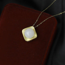 Load image into Gallery viewer, Silver Inlaid Natural Fine White Jade Pendant Necklace Round Charm Luxury Golden Women&#39;s Jewelry
